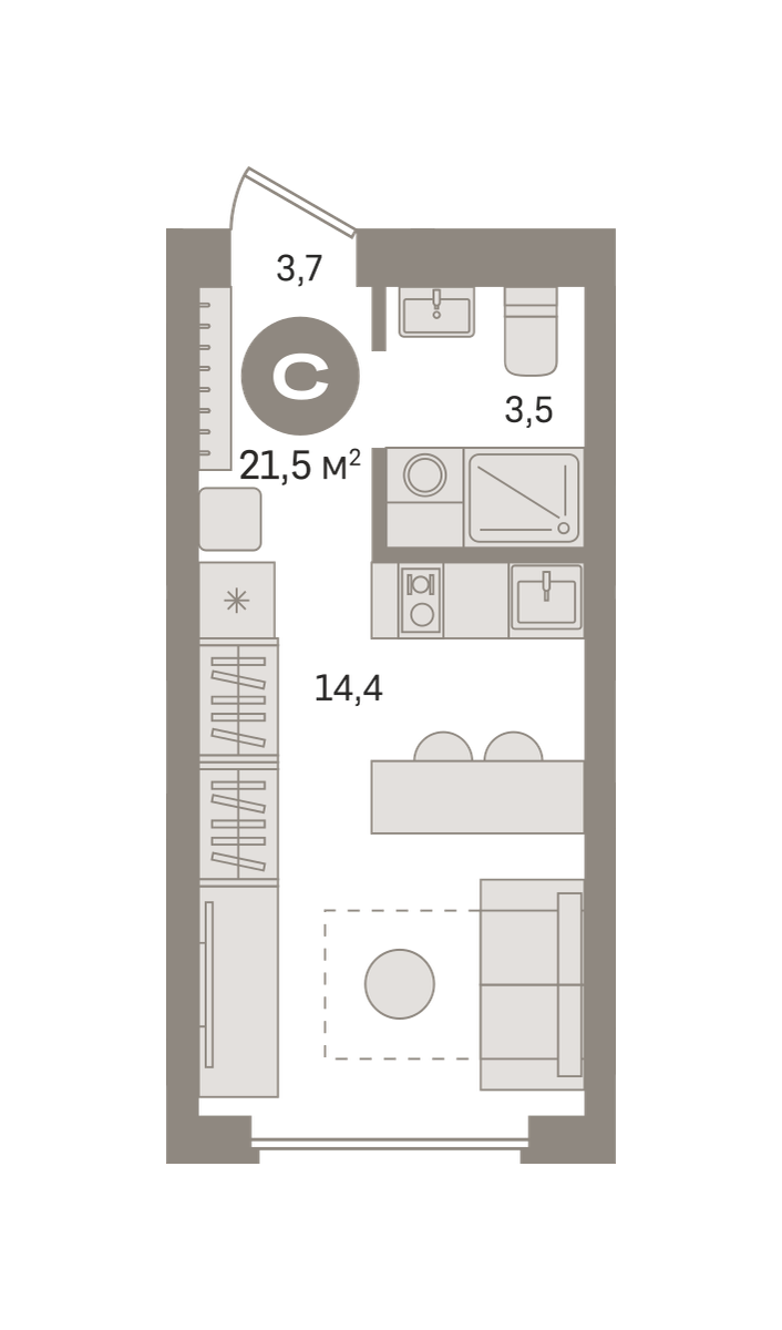 Квартира 21.5 кв. м