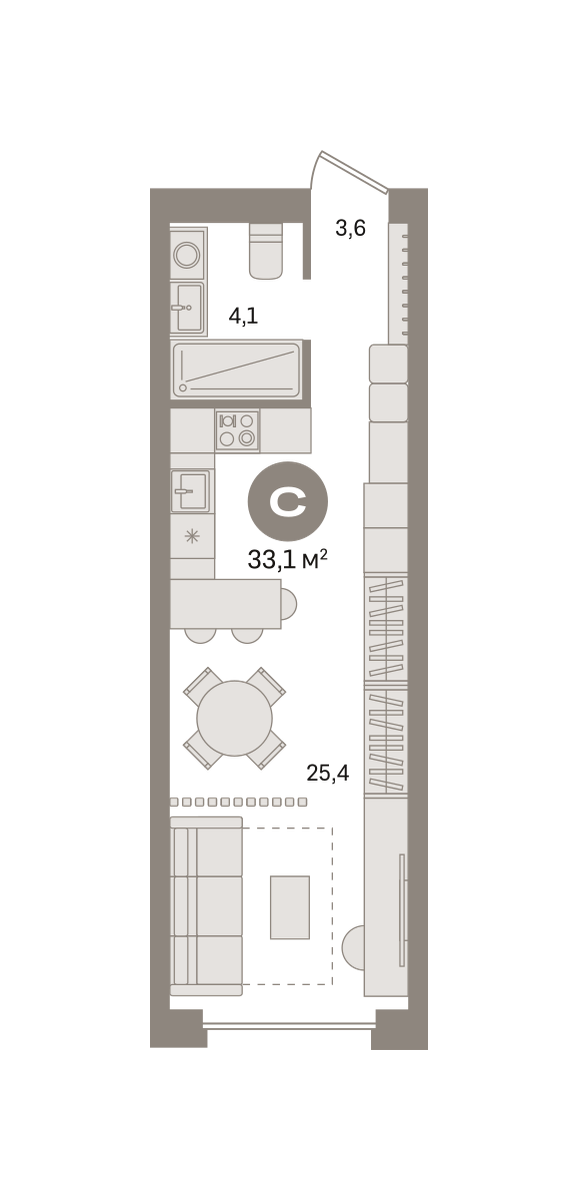 Квартира 33.1 кв. м