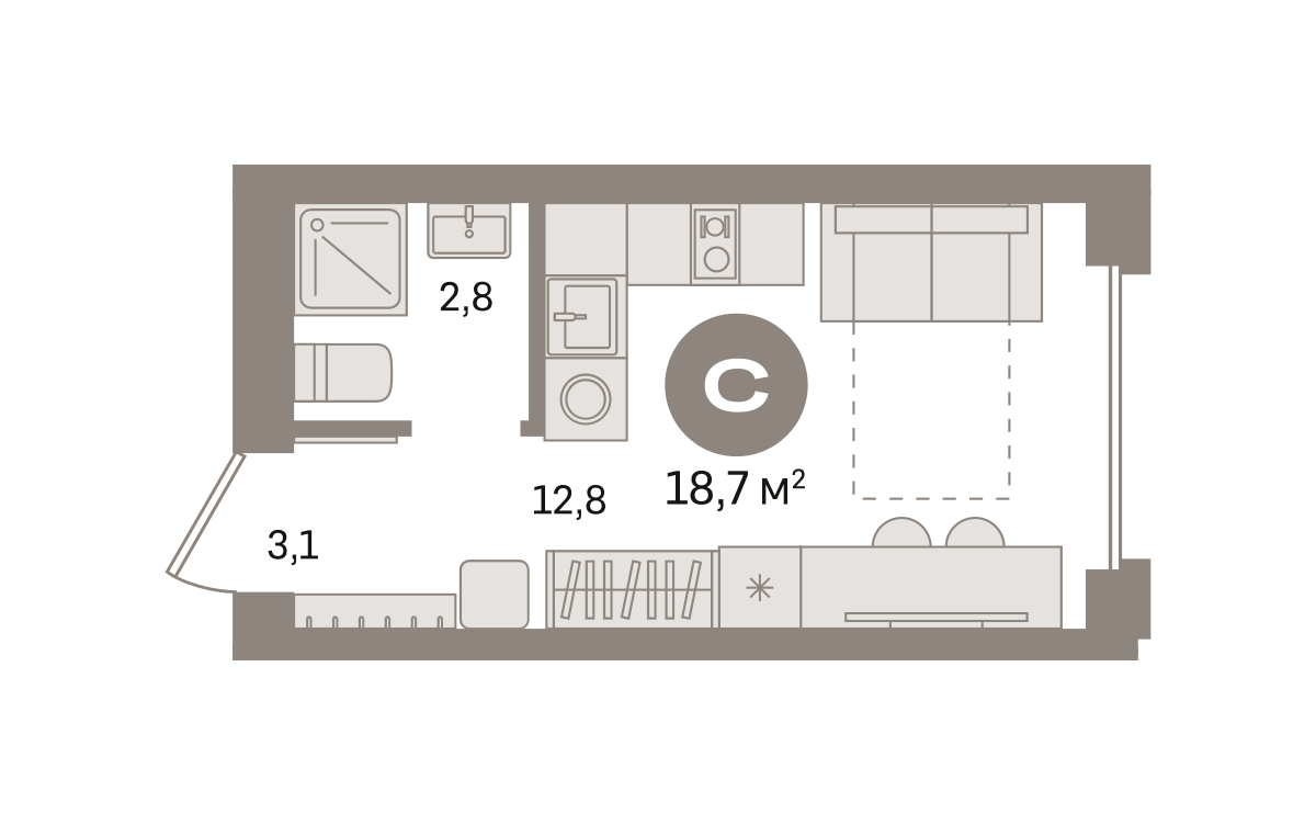 Квартира 18.7 кв. м