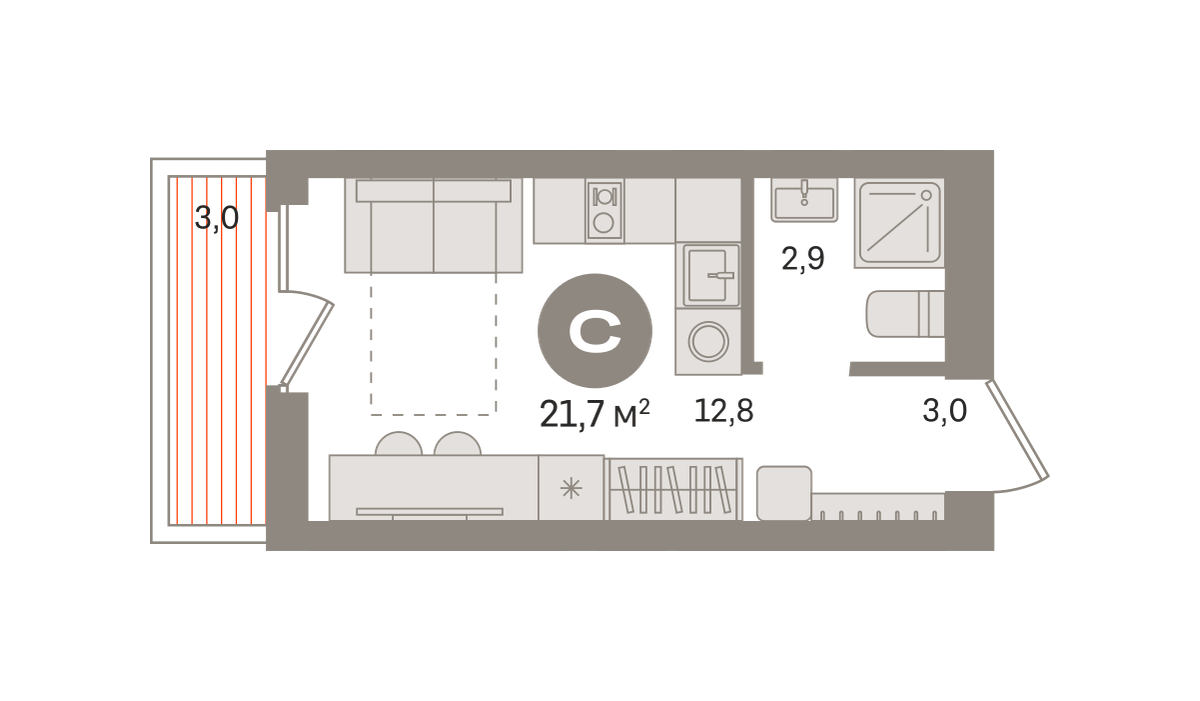 Квартира 21.7 кв. м