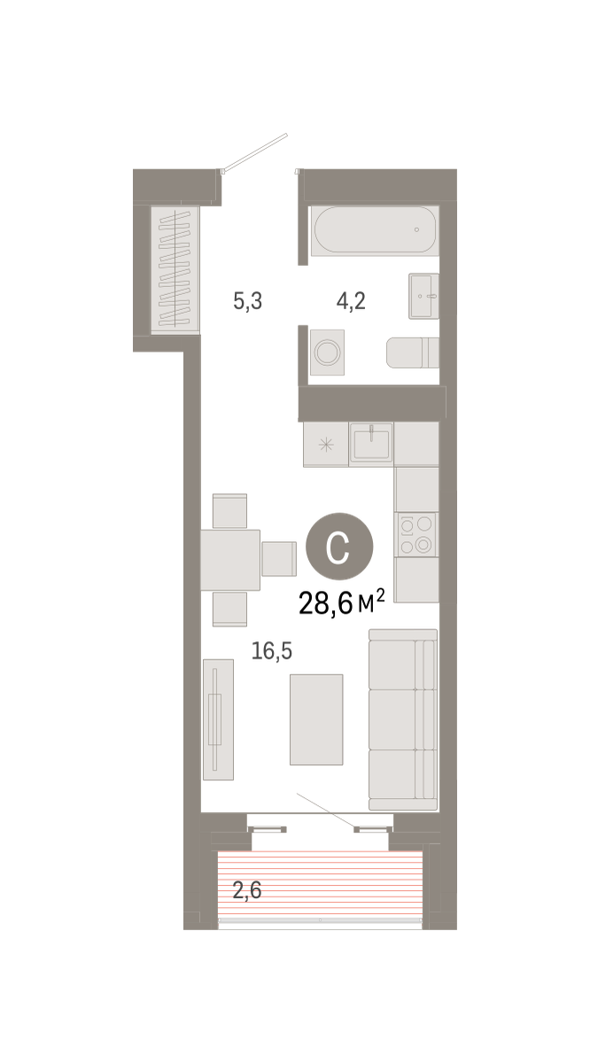 Квартира 28.6 кв. м, Московская область Москва