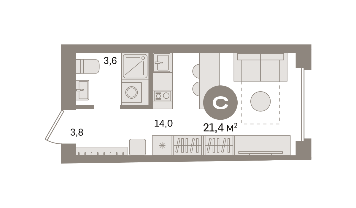 Квартира 21.4 кв. м