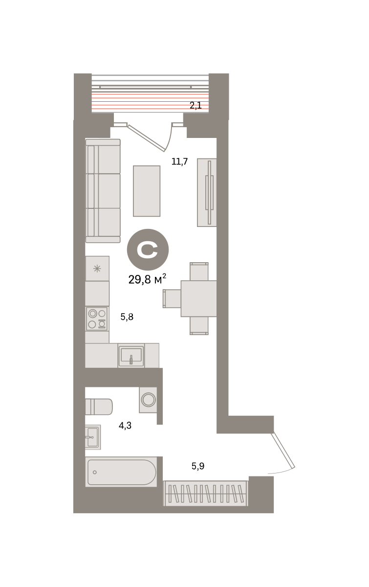 Квартира 29.8 кв. м