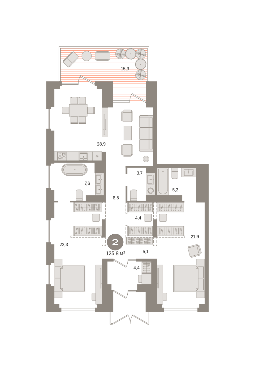 2 комн. Квартира 125.8 кв. м, Московская область Видное