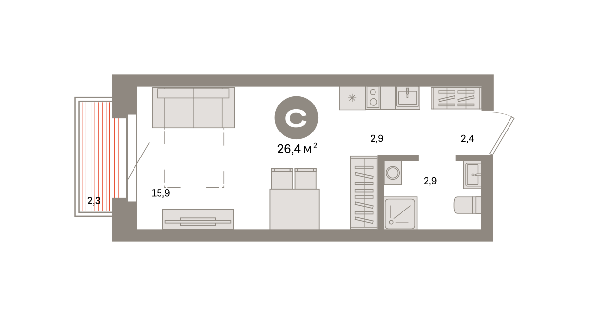 Квартира 26.4 кв. м