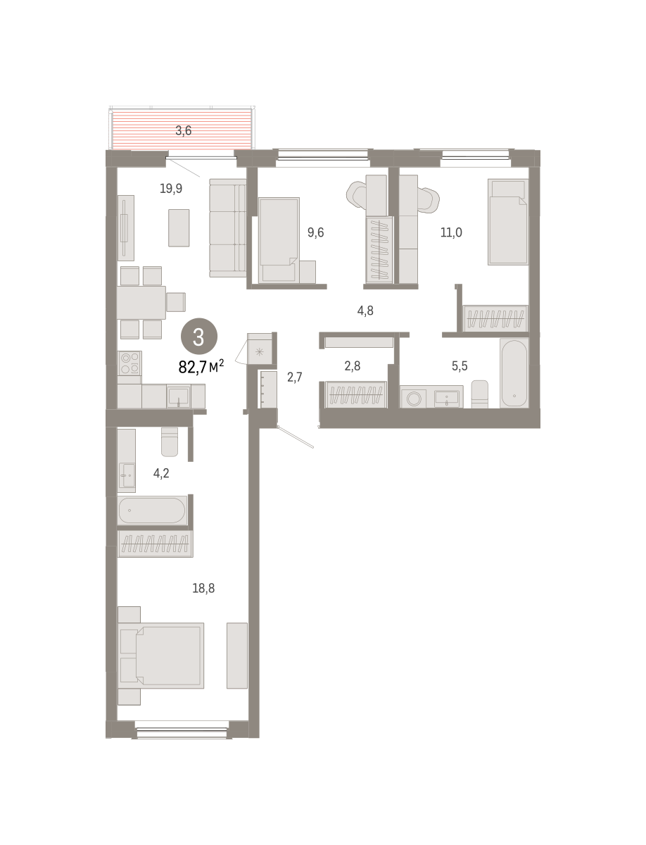 3-комнатная квартира, 82.67 кв.м, кварталы «Драверта» 3-комнатная квартира, 82.67 кв.м, кварталы «Драверта»