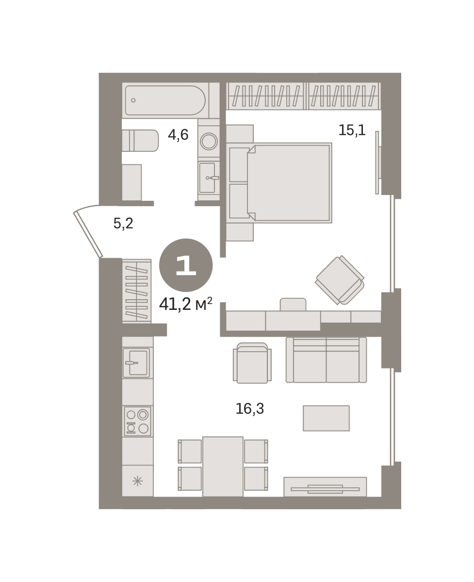 1 комн. Квартира 41.2 кв. м