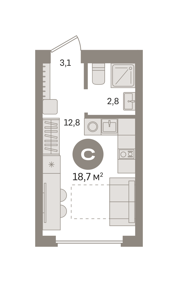 Квартира 18.7 кв. м
