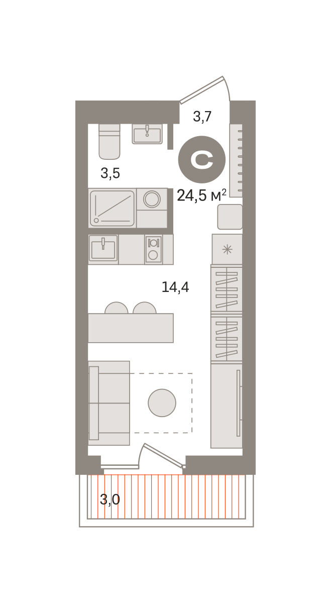 Квартира 24.5 кв. м
