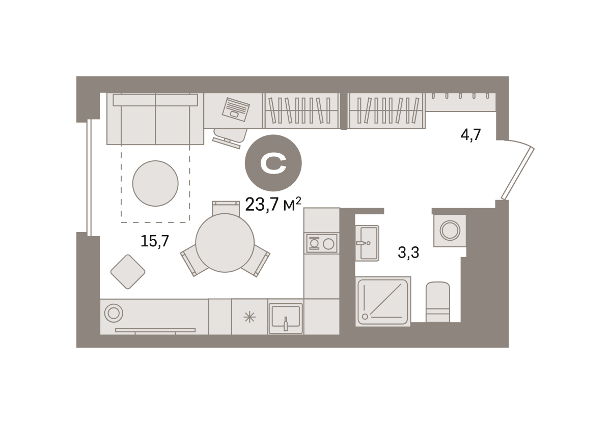 Квартира 23.7 кв. м