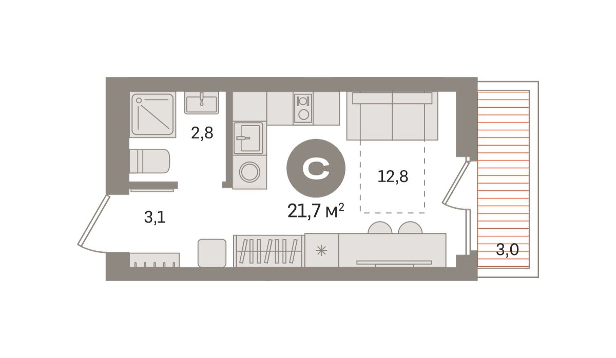 Квартира 21.7 кв. м