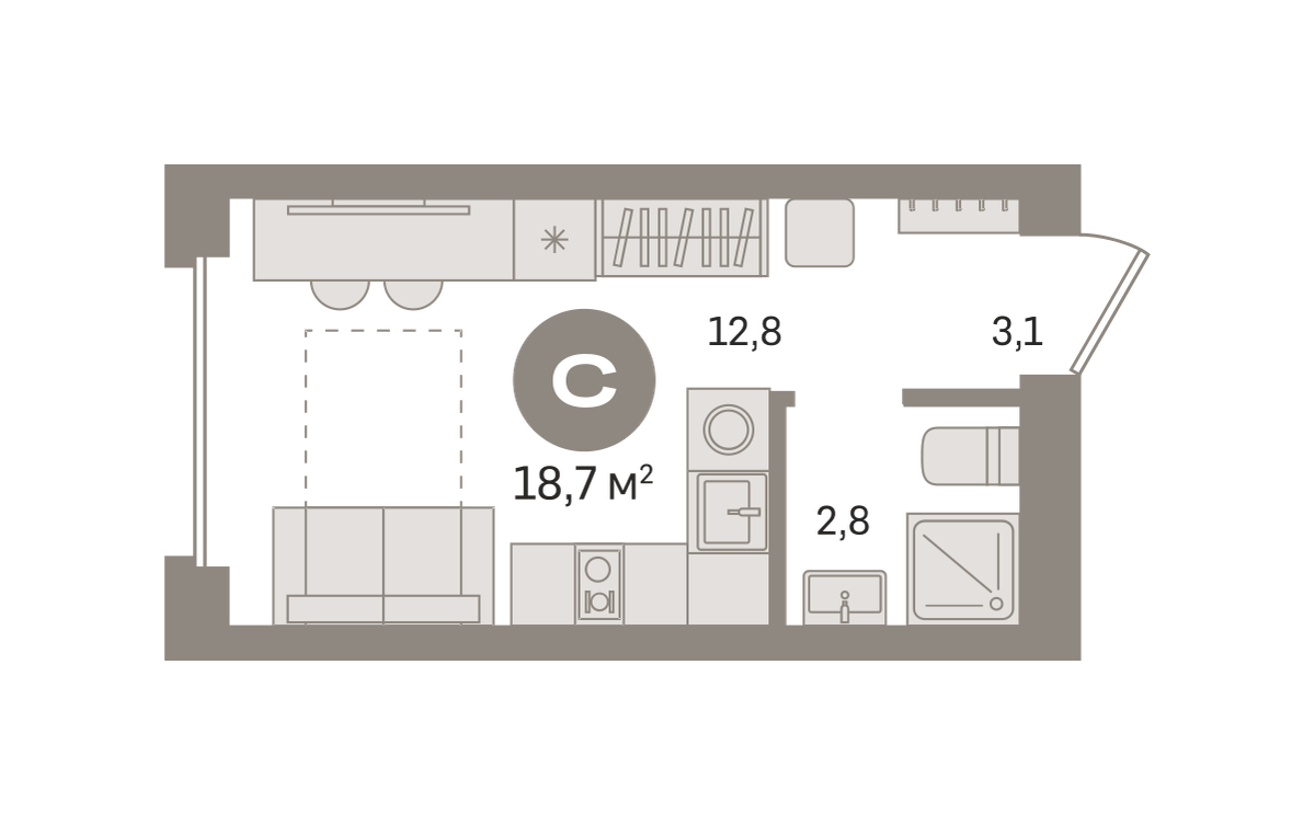 Квартира 18.7 кв. м