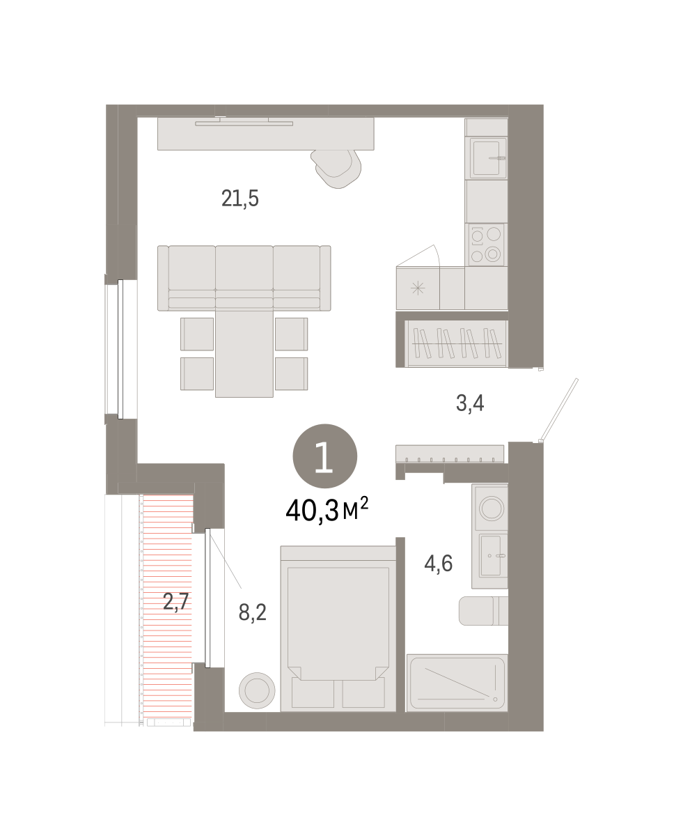 1-комнатная квартира, 40.34 кв.м, кварталы «Драверта» 1-комнатная квартира, 40.34 кв.м, кварталы «Драверта»