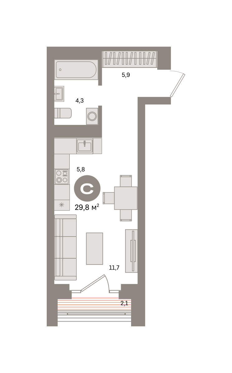 Квартира 29.8 кв. м
