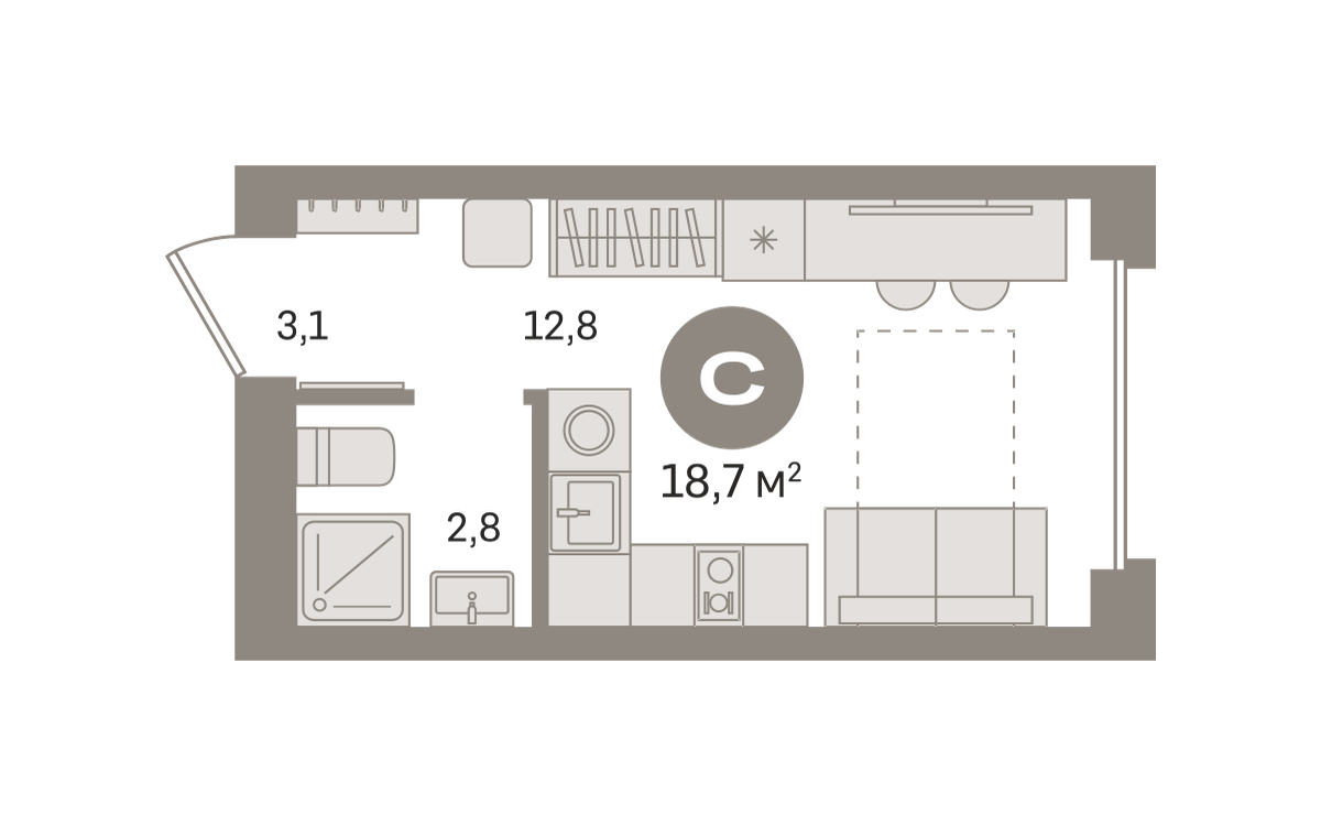 Квартира 18.7 кв. м