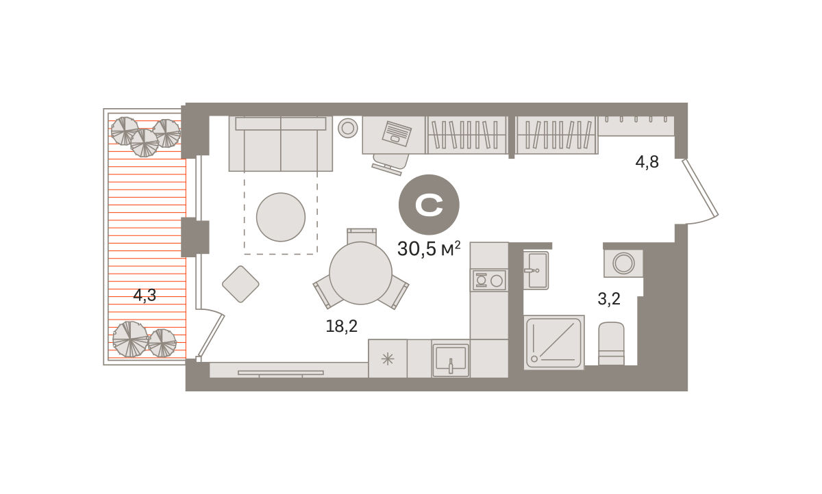 Квартира 30.5 кв. м