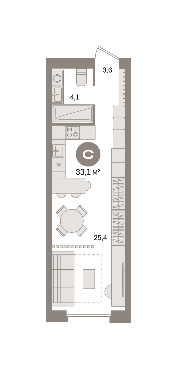 Квартира 33.1 кв. м