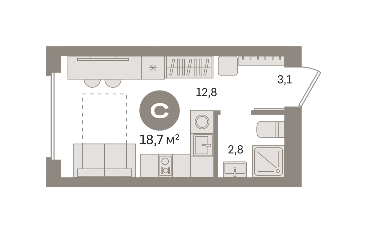 Квартира 18.7 кв. м
