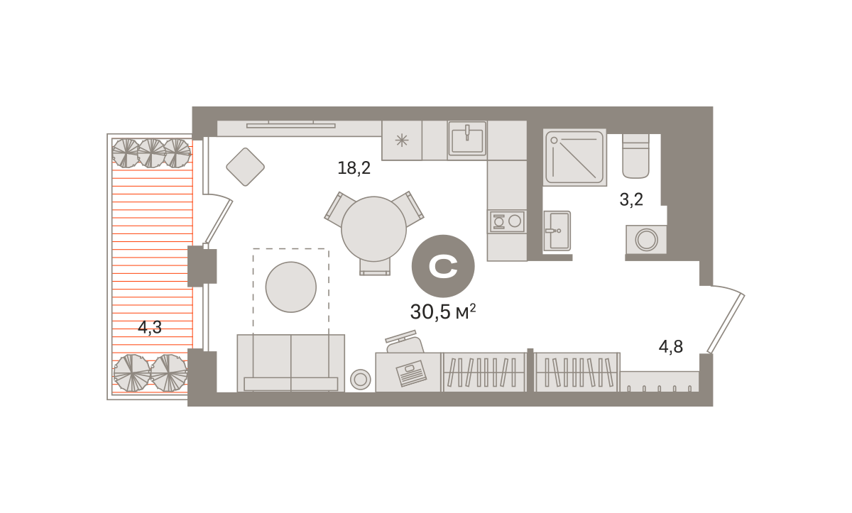 Квартира 30.5 кв. м