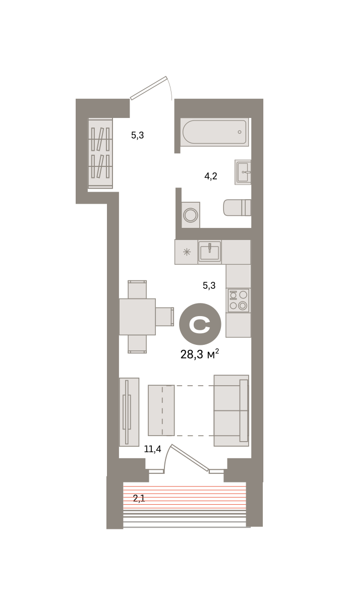 Квартира 28.3 кв. м