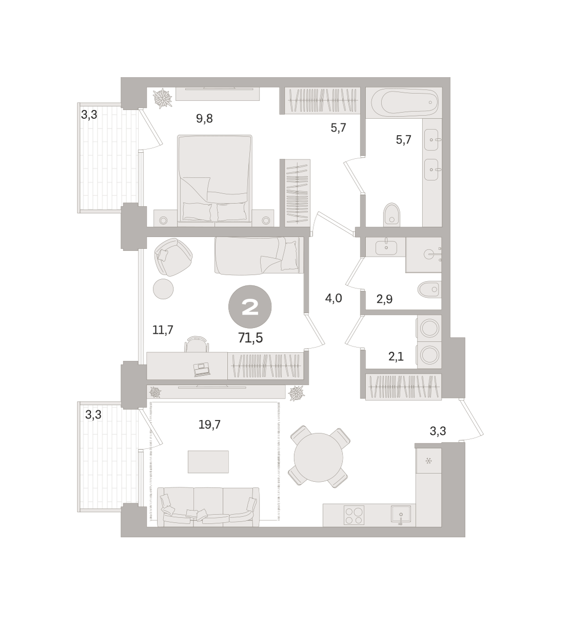 2 комн. Квартира 71.5 кв. м, Московская область Москва