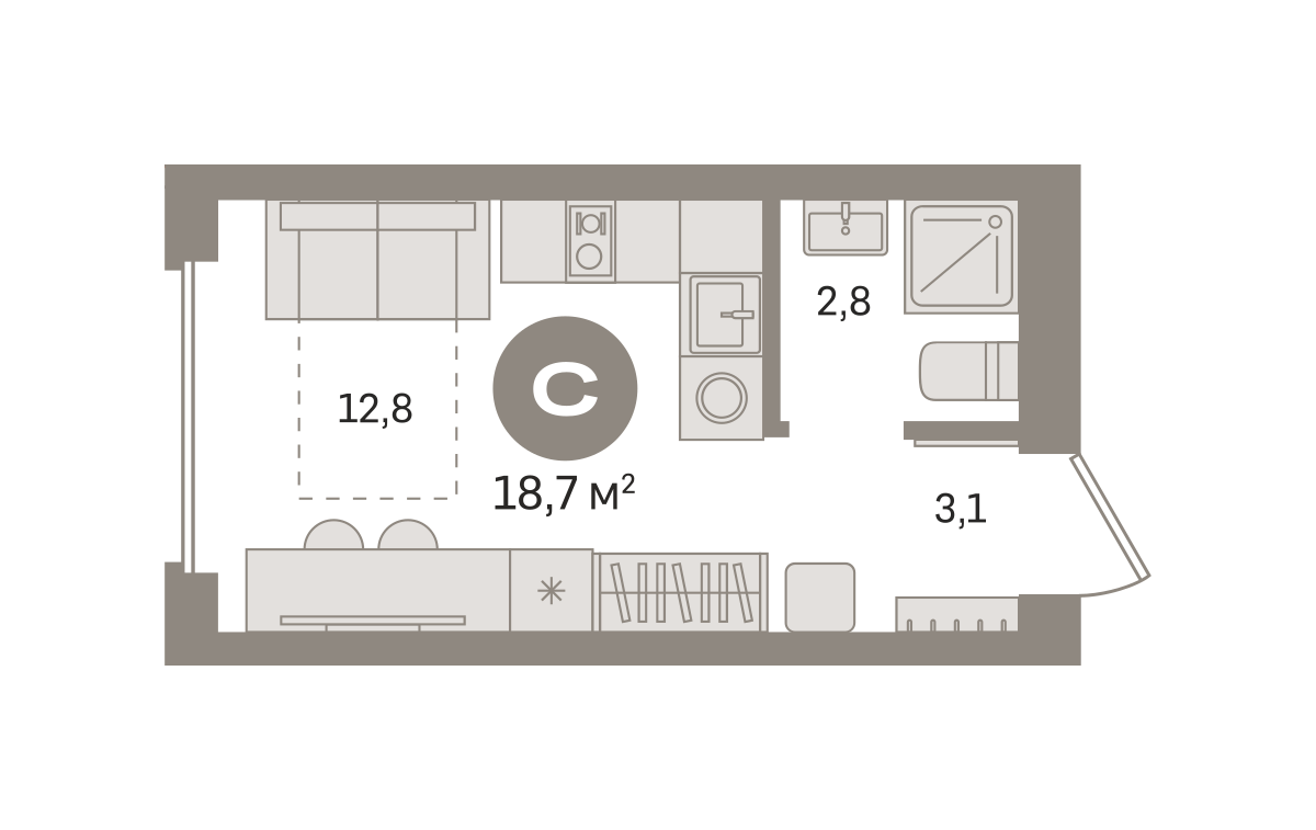 Квартира 18.7 кв. м