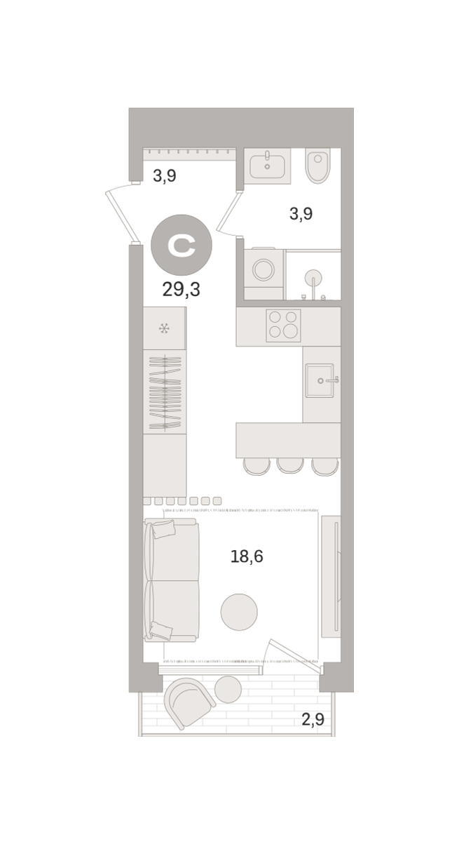 Квартира 29.3 кв. м