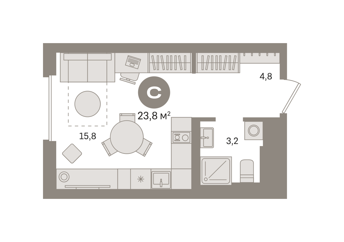 Квартира 23.8 кв. м