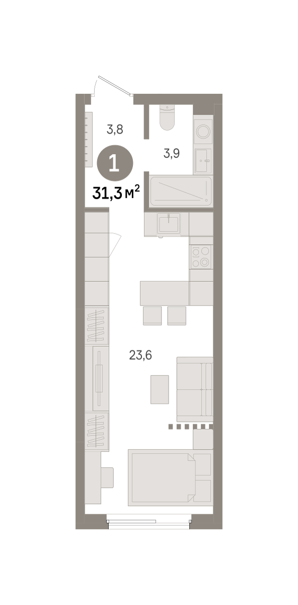 1 комн. Квартира 31.3 кв. м