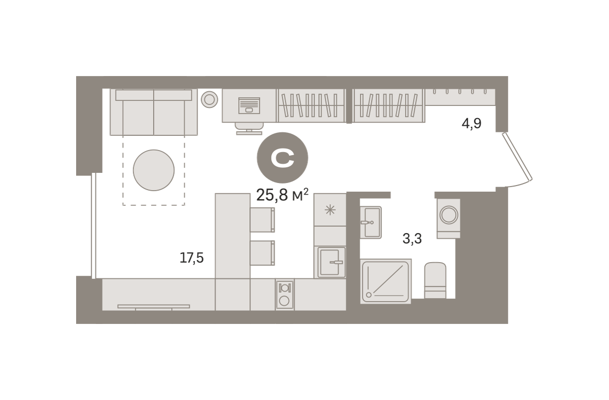 Квартира 25.8 кв. м