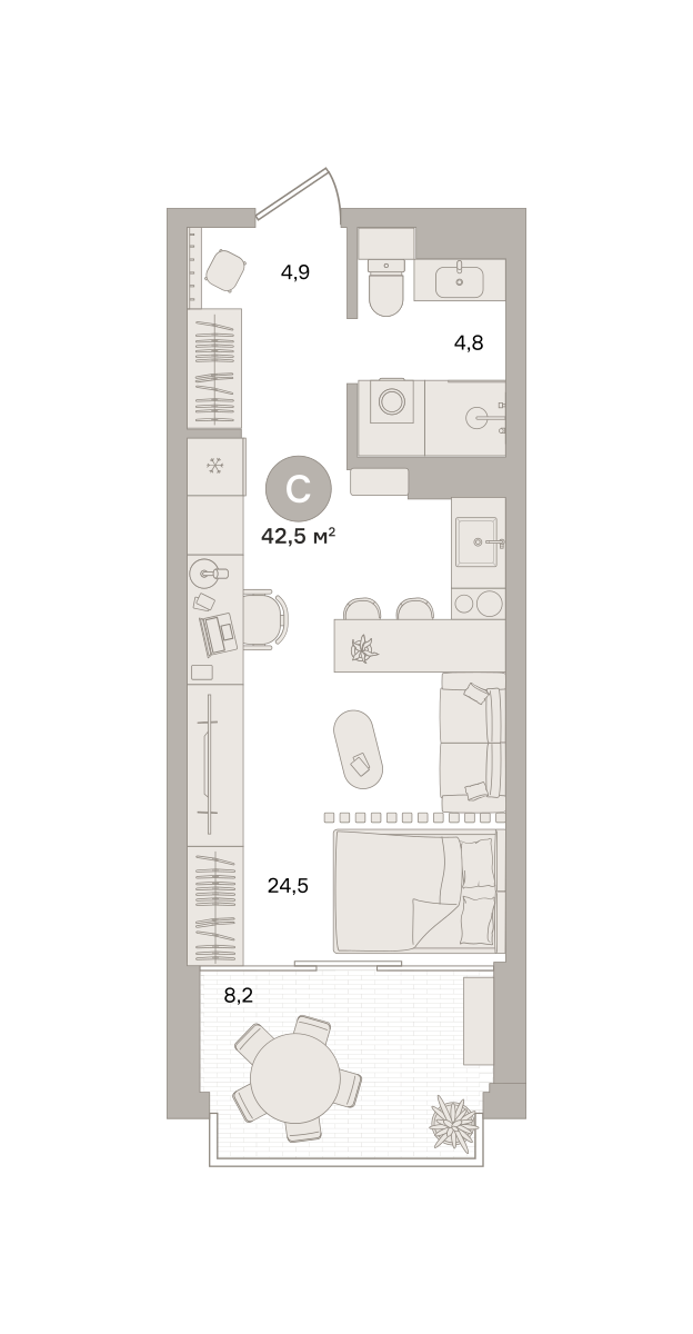 Квартира 42.5 кв. м