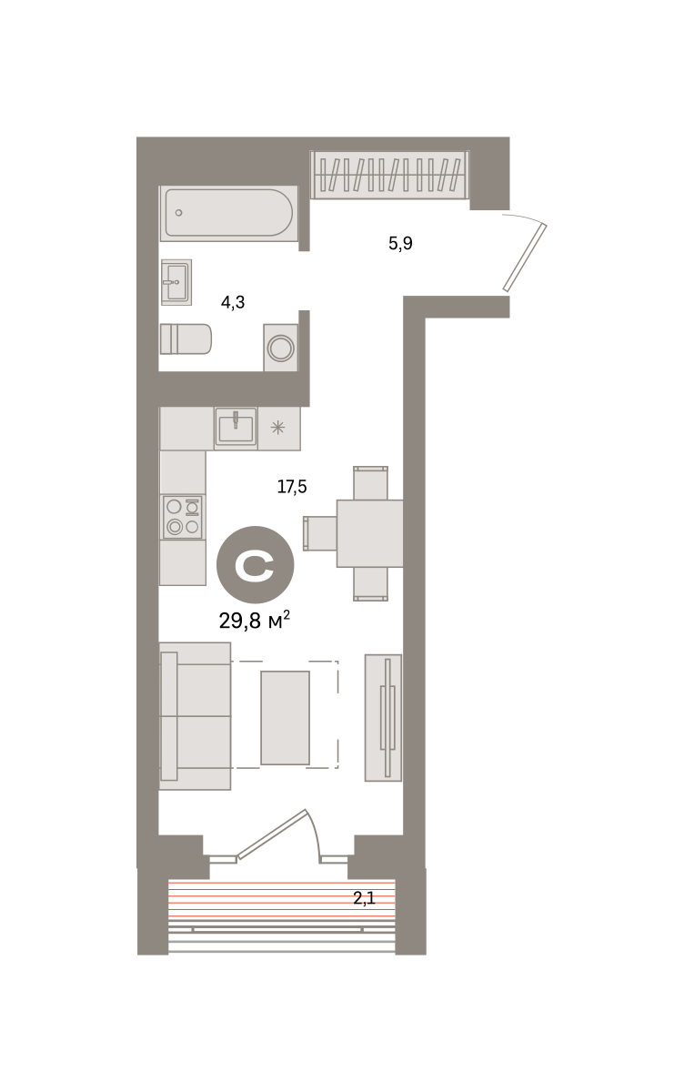 Квартира 29.8 кв. м