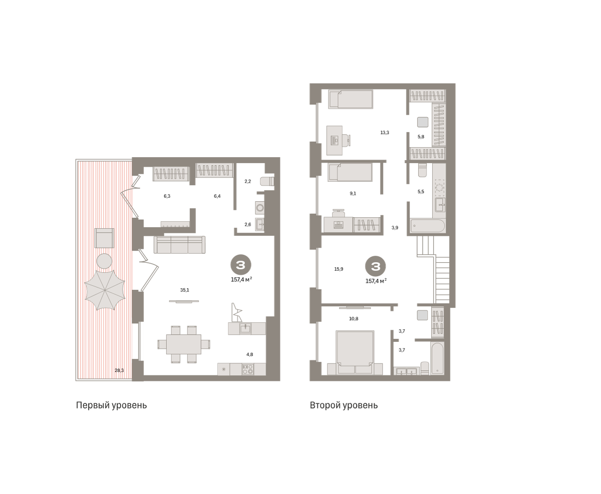 3 комн. Квартира 157.4 кв. м