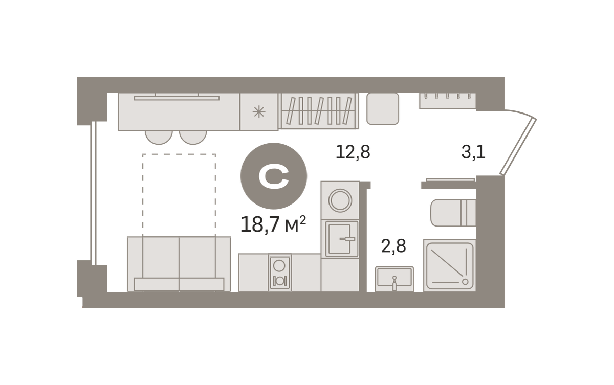 Квартира 18.7 кв. м