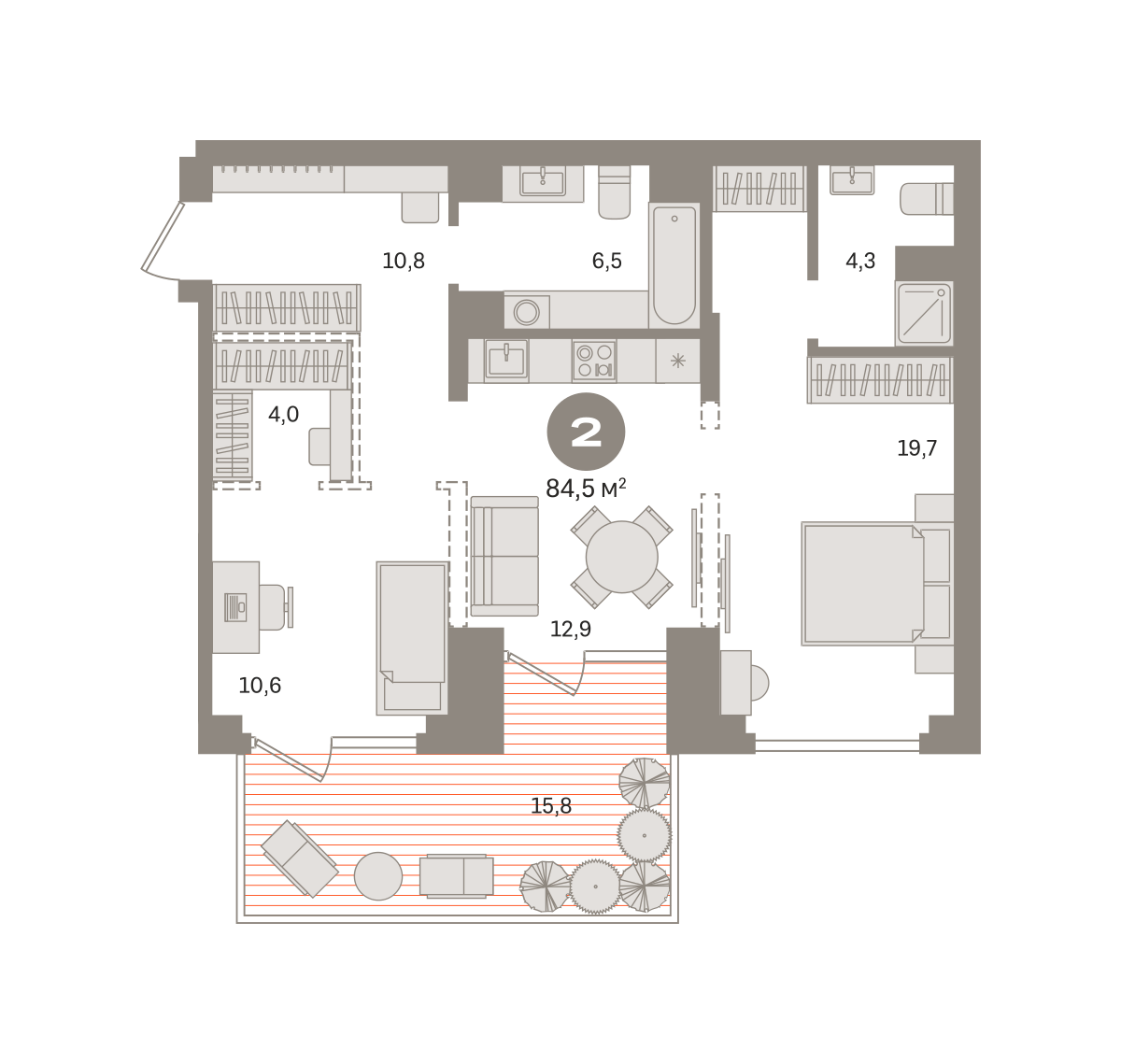 2 комн. Квартира 84.5 кв. м