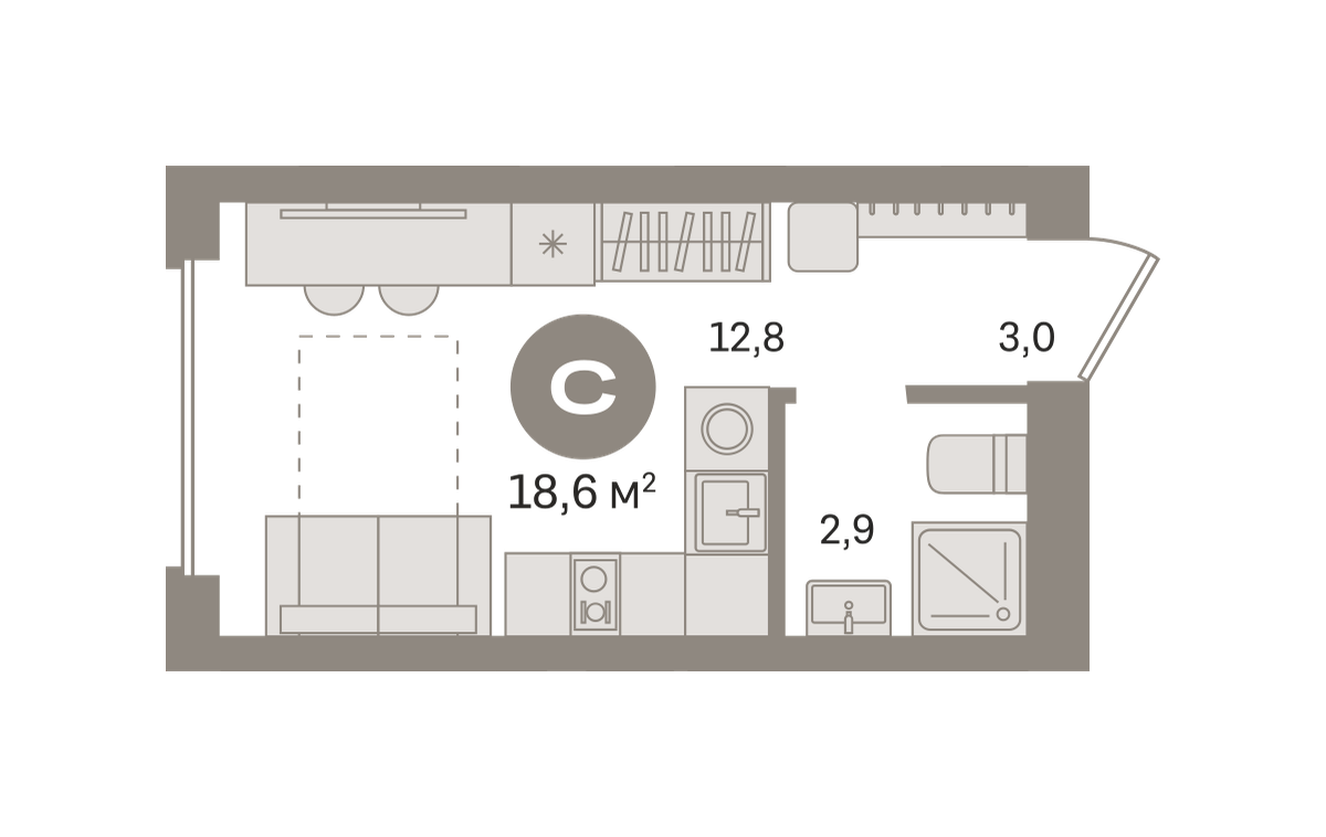 Квартира 18.6 кв. м