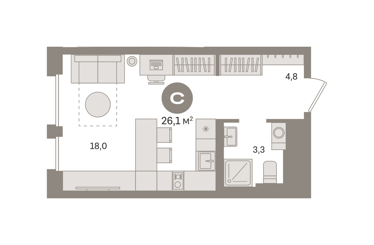 Квартира 26.1 кв. м