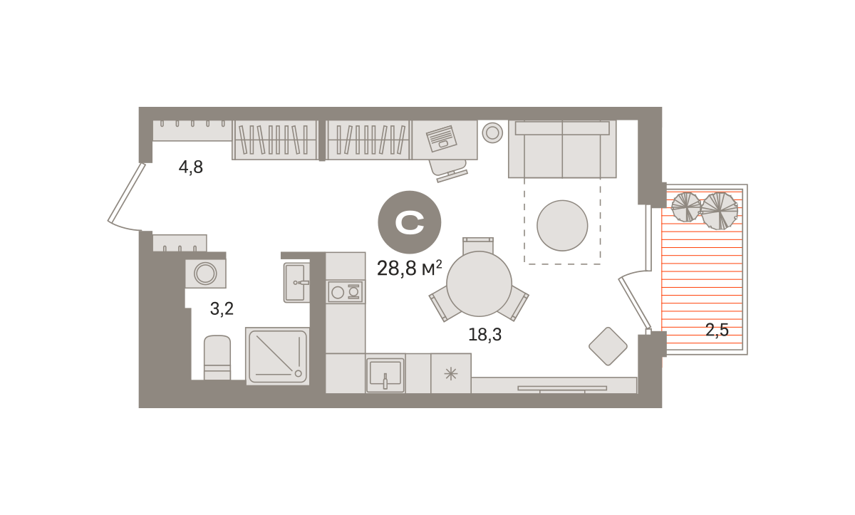 Квартира 28.8 кв. м