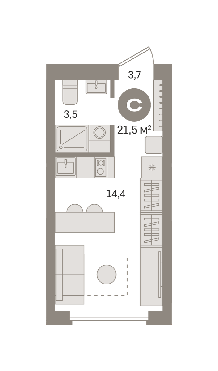 Квартира 21.5 кв. м