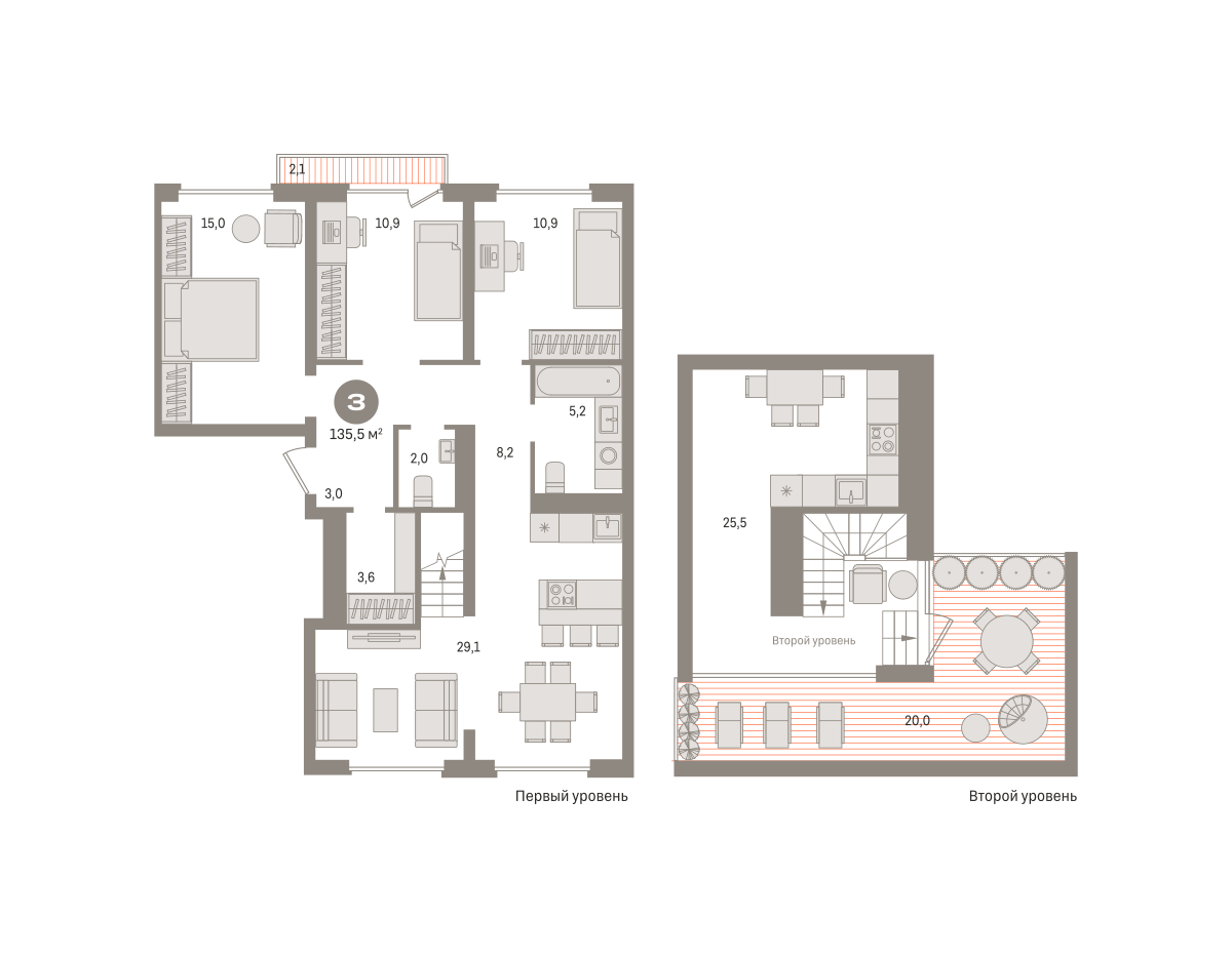 3 комн. Квартира 135.5 кв. м