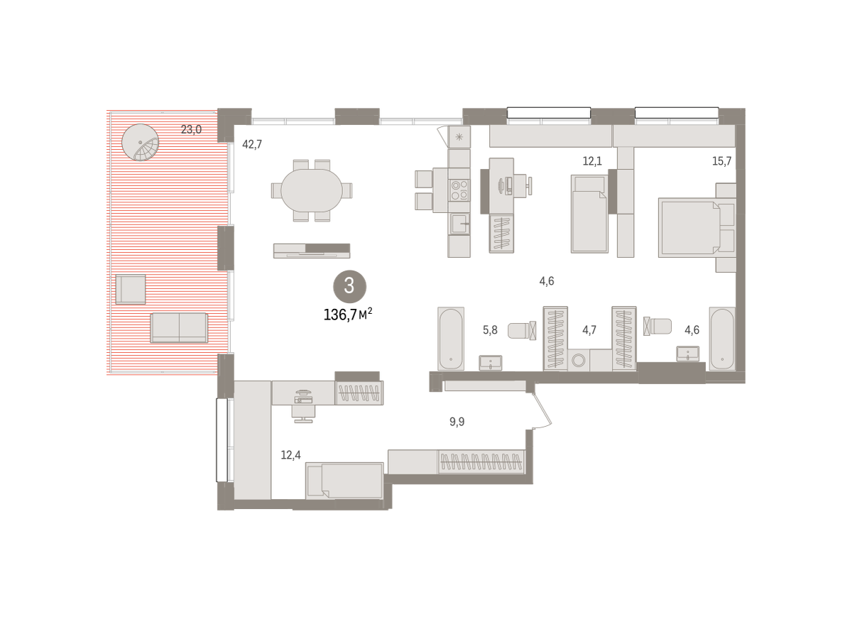 3-комнатная квартира, Кварталы Драверта