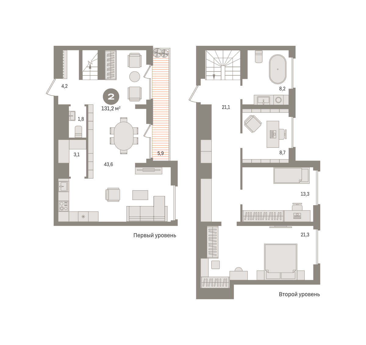 2 комн. Квартира 131.2 кв. м