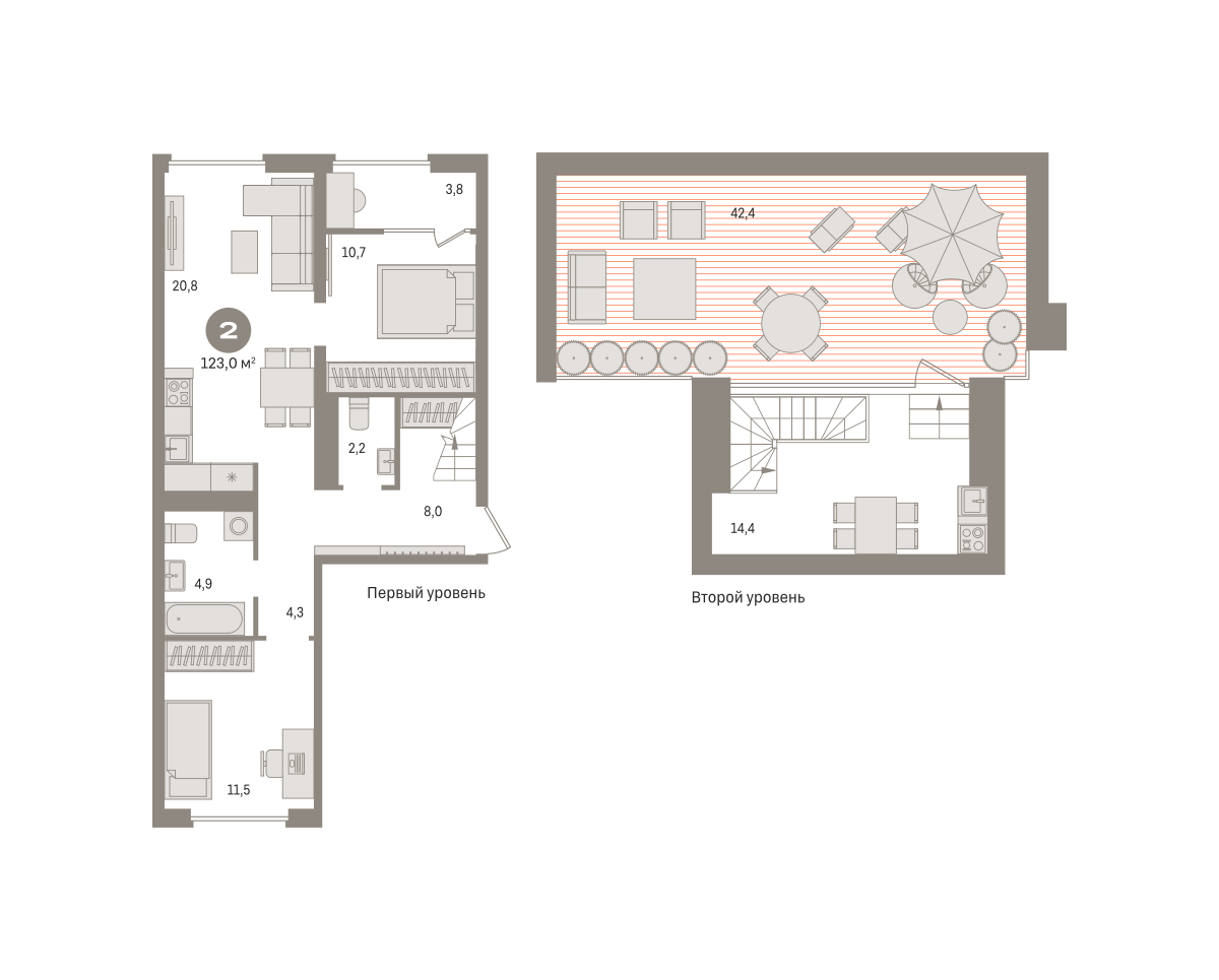 2 комн. Квартира 123 кв. м