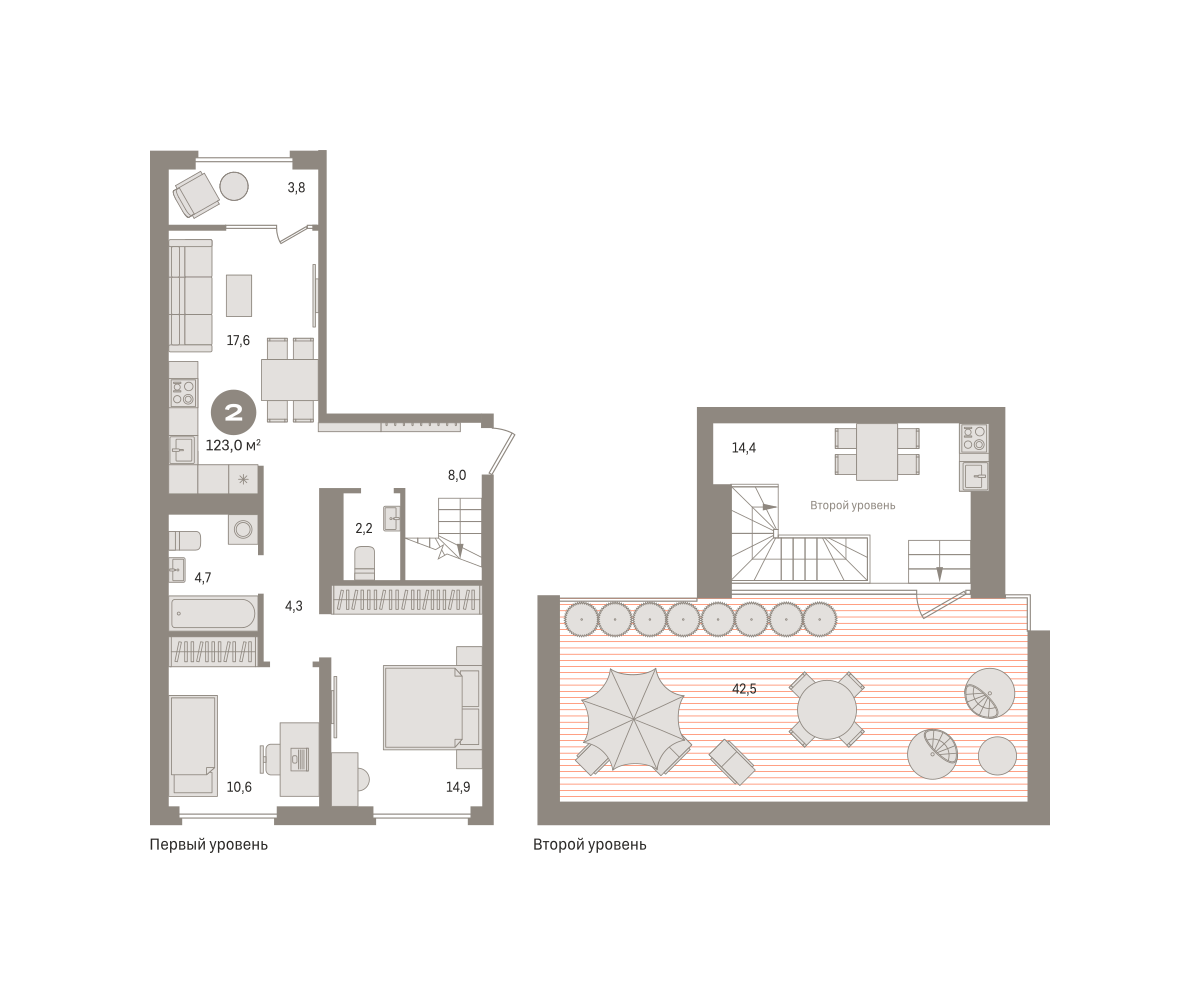 2 комн. Квартира 123 кв. м