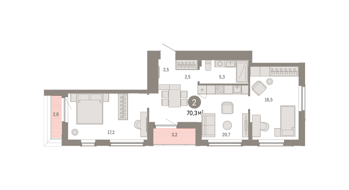 2-комнатная квартира, 70.28 кв.м, Кварталы Драверта