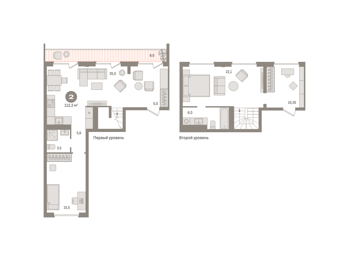 2 комн. Квартира 112.2 кв. м