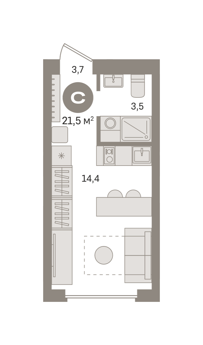 Квартира 21.5 кв. м