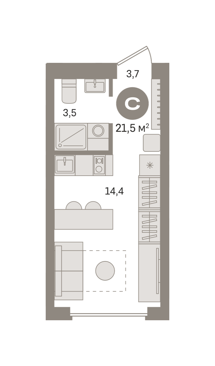 Квартира 21.5 кв. м