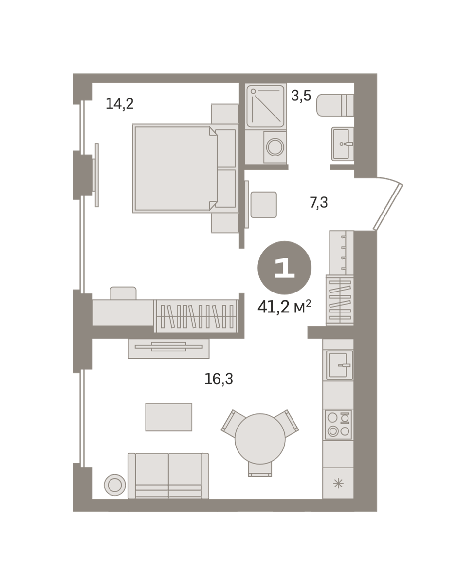 1 комн. Квартира 41.2 кв. м
