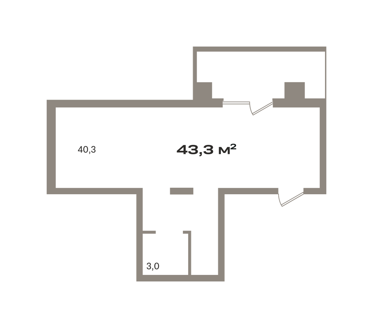 Планировка Коммерческое помещение №ДМУ-02-н-4-4.-1.1, 43.7 м²